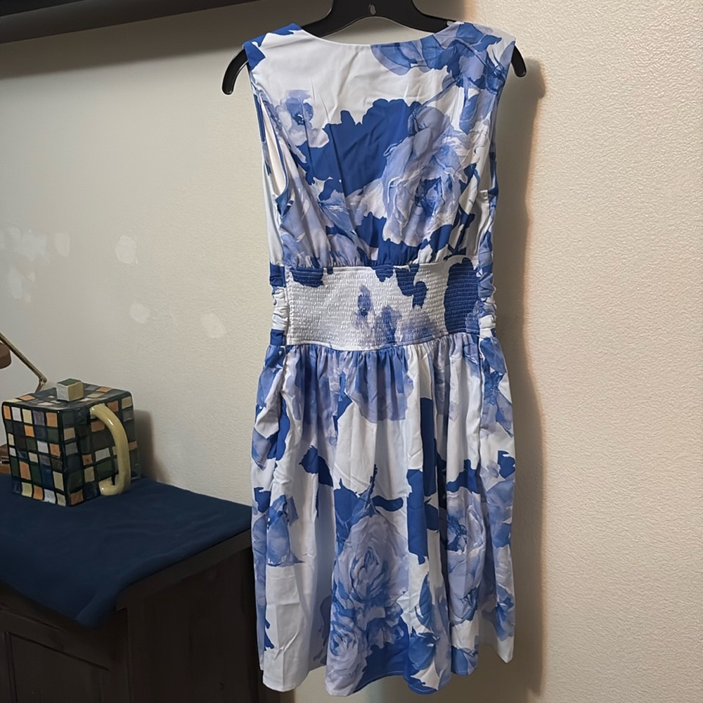 eShakti women's flower dress custom size 6 smocked waist pockets sleeveless - Picture 5 of 8